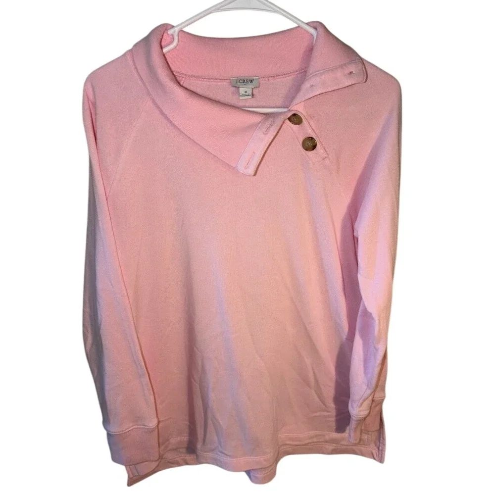 J. Crew Womens Pink Asymmetrical Button Collar Raglan Fleece Sweatshirt Size S